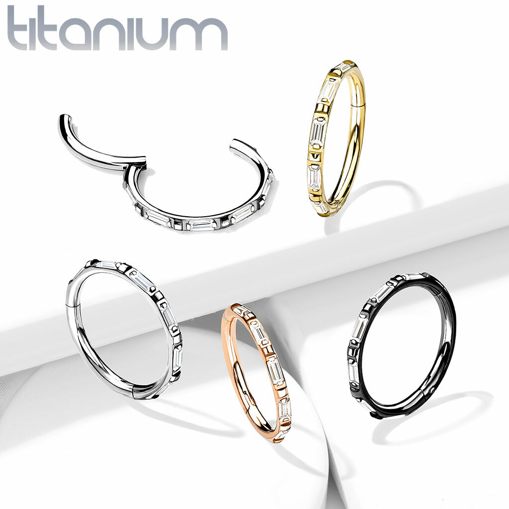 1pc Titanium Baguette Outer CZ Gems Hinged Orbital Helix Septum Ear Cartilage