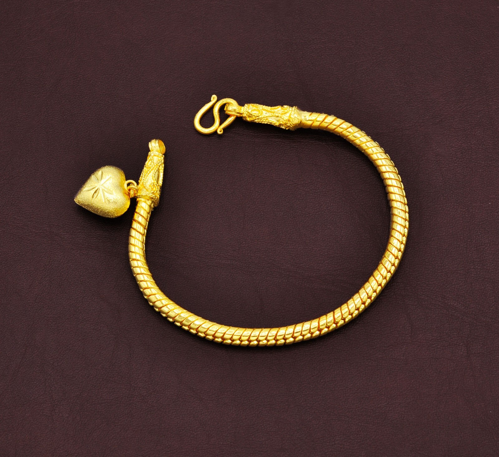 Valentines,Thai Baht Gold Bracelet,Heart Charm Bracelet Women Handmade Jewelry