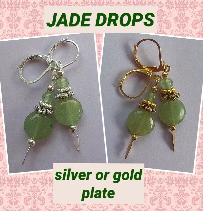 GREEN JADE paddle drop earrings handcrafted CHOOSE