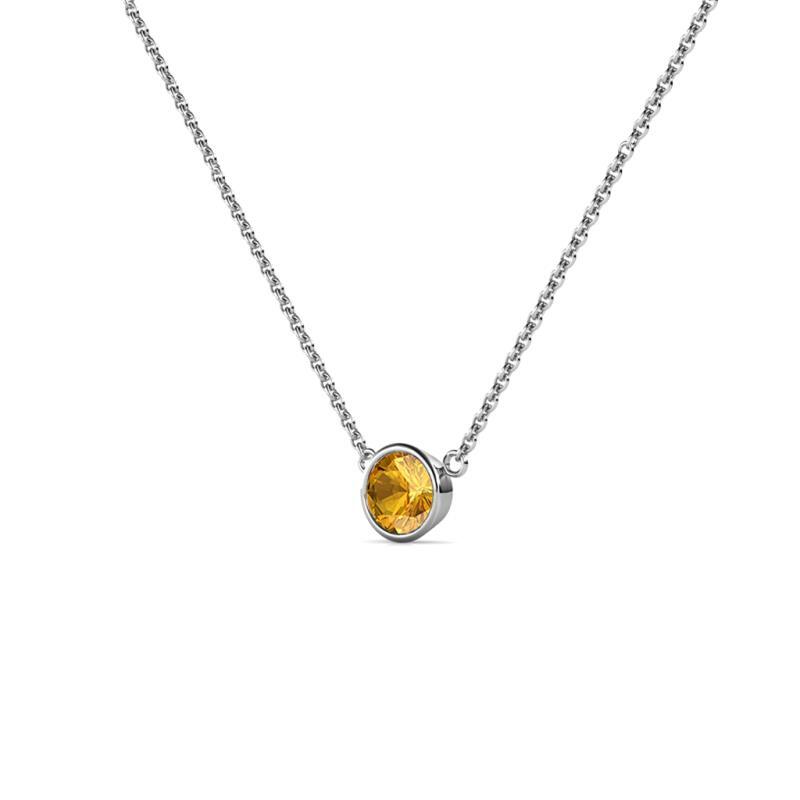Round Citrine 4.00 mm Bezel Set Womens Solitaire Pendant Necklace JP:191540
