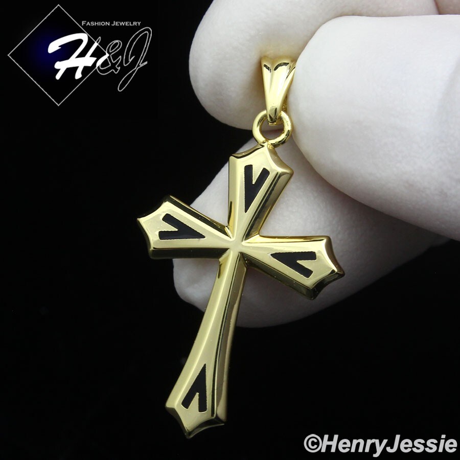 MEN WOMEN 925 STERLING SILVER PLAIN SIMPLE GOLD/BLACK PLATED CROSS PENDANT*GP433