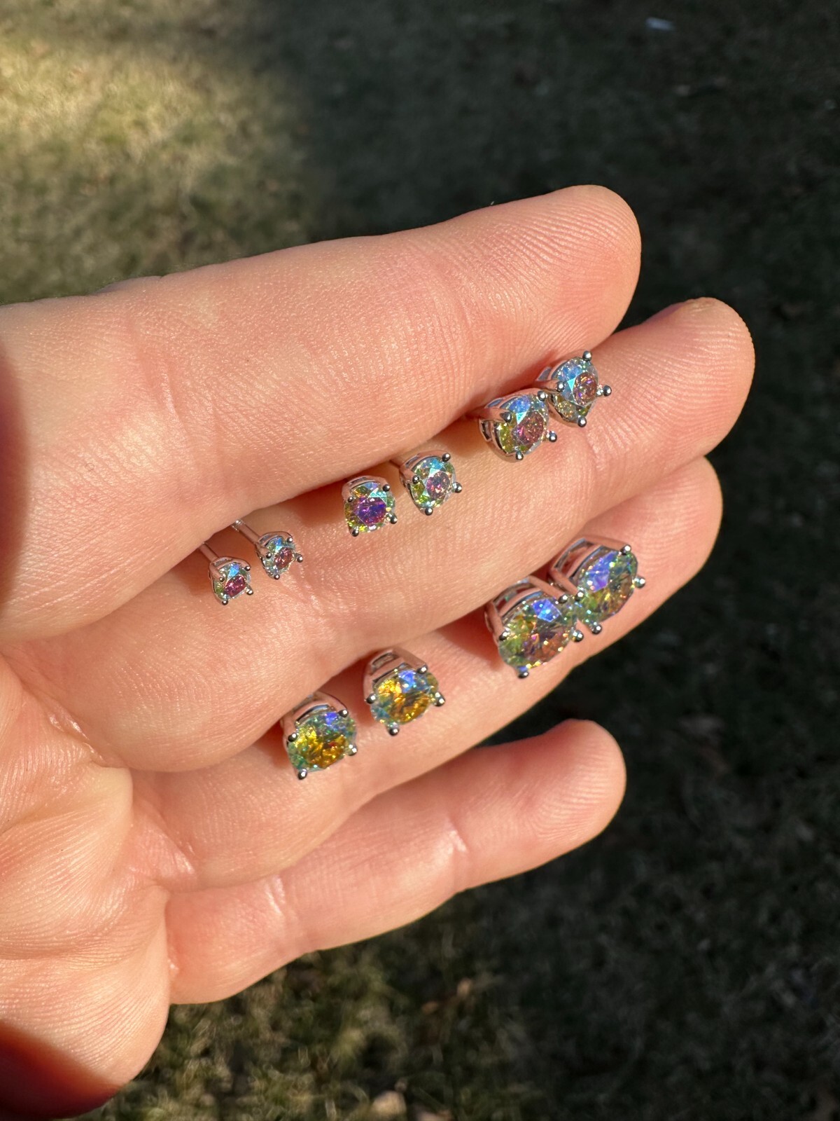 Rainbow Opal Moissanite Screwback Stud Earrings 925 Silver 3-8mm Passes Tester