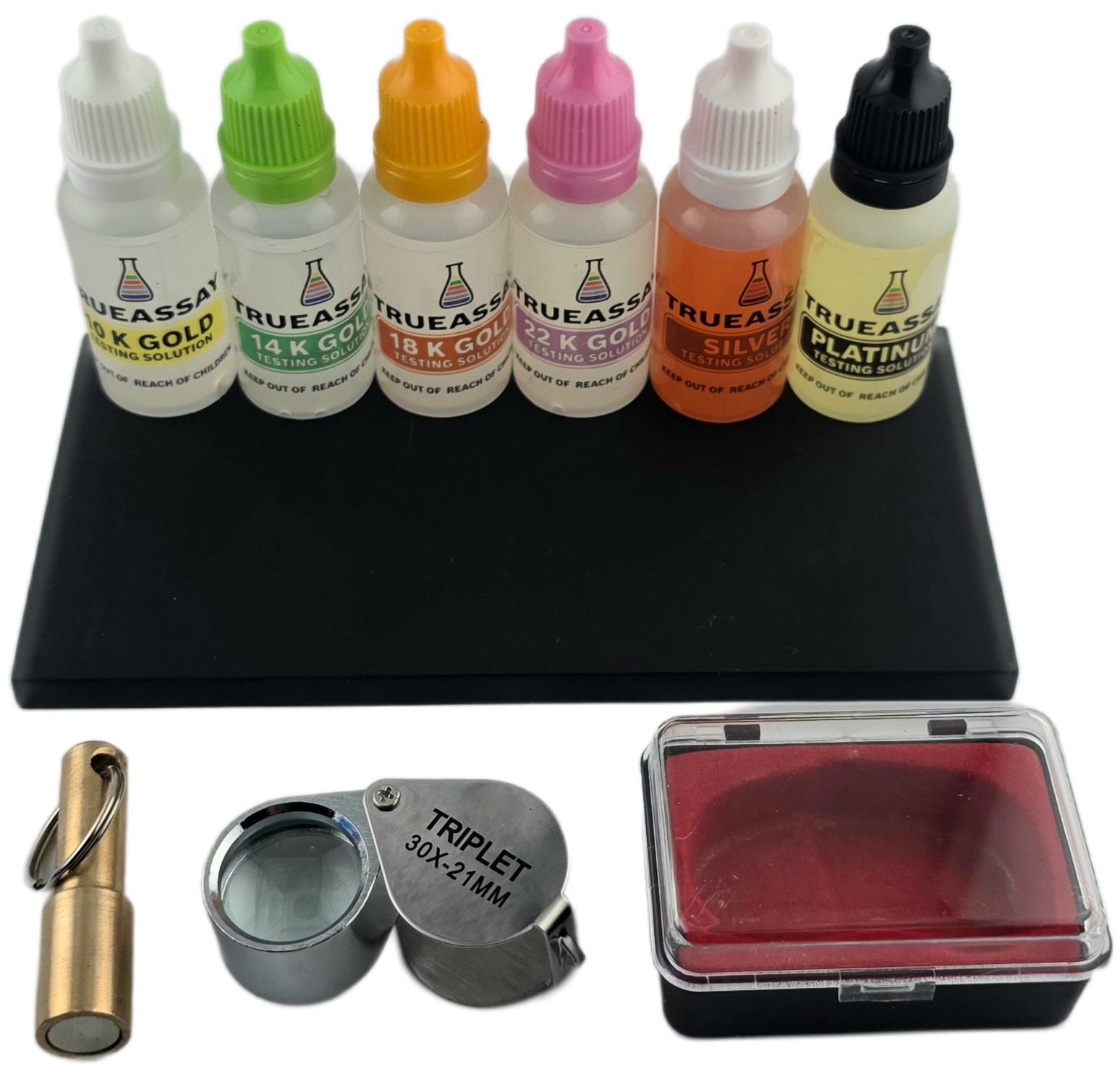 Gold Silver Platinum Testing Kit + 30x Eye Loupe +Coin Bar Jewelry Magnet Tester