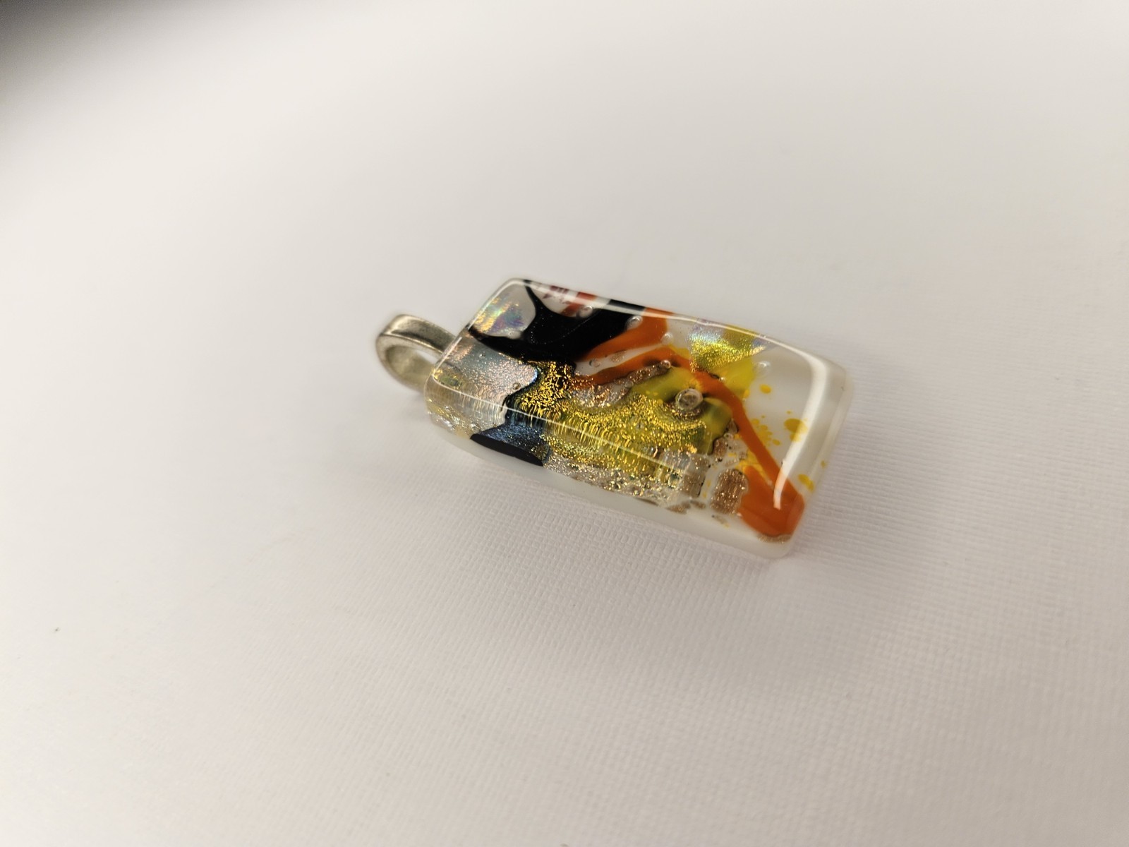 Multicolor Rectangle Art Glass Style Charm Pendant