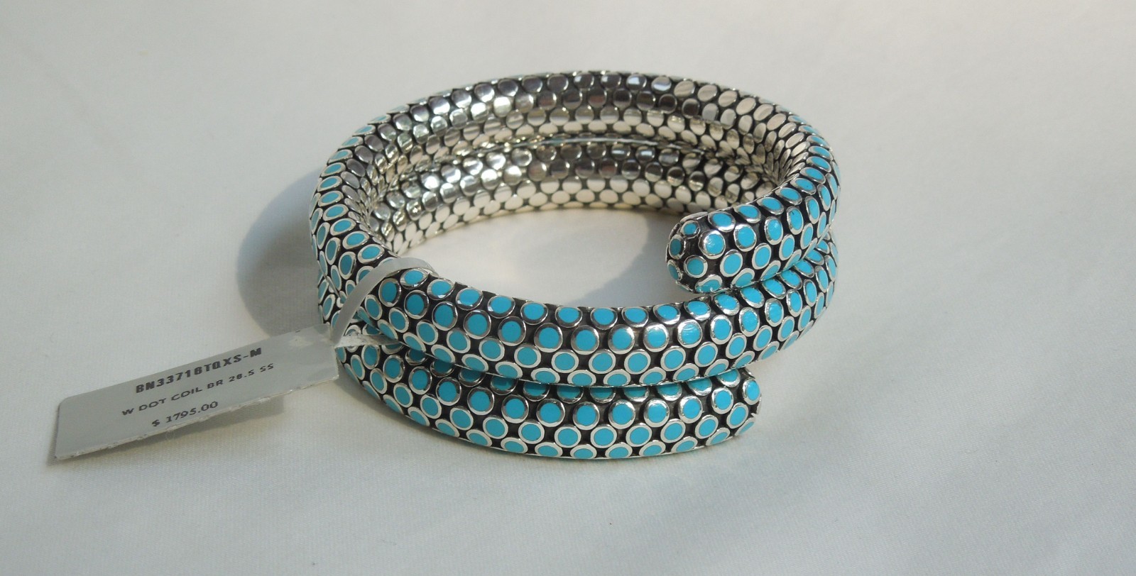 John Hardy Dot Turquoise Enamel Silver 28.5mm Coil Bracelet 99 grams $1,795 NWT