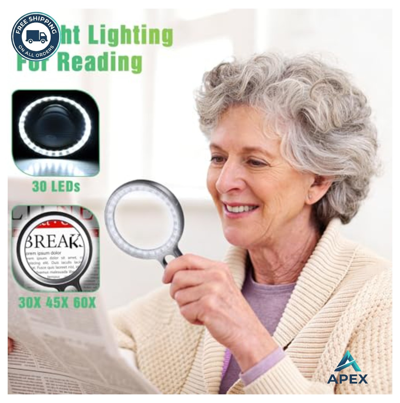 Magnifying Glass with Light 30 LED 30X 45X 60X Illuminated Magnifier for