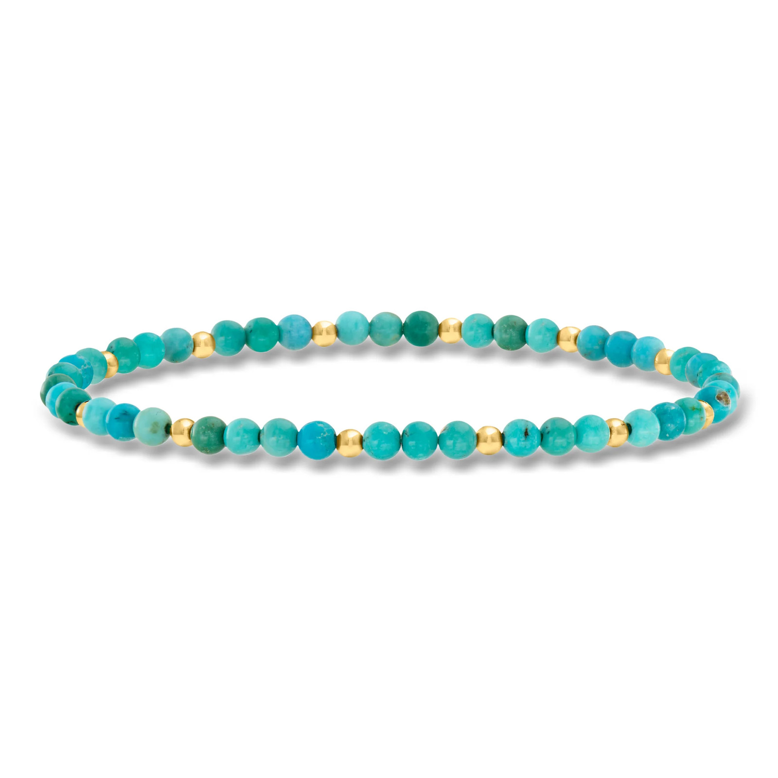 4-4.5mm Turquoise Bead Stretch Bracelet with 14kt Yellow Gold. 7 inches