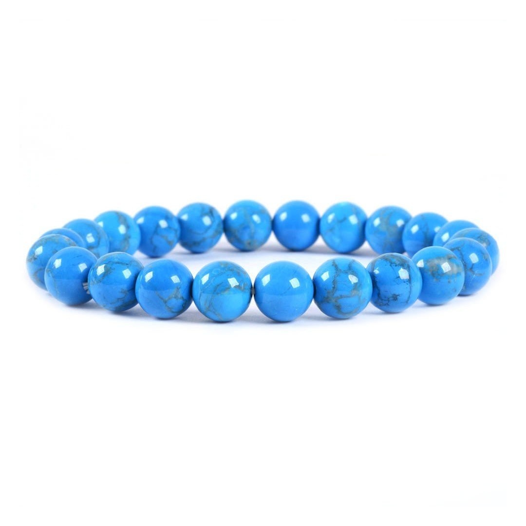 Dyed Turquoise Howlite Gemstone 8mm Round Beads Stretch Bracelet 7 Inch Unisex