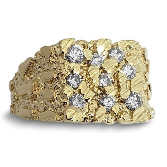 Real 10K Yellow Gold Men’s Nugget Ring 0.62 carat Diamond Natural or Lab-Created