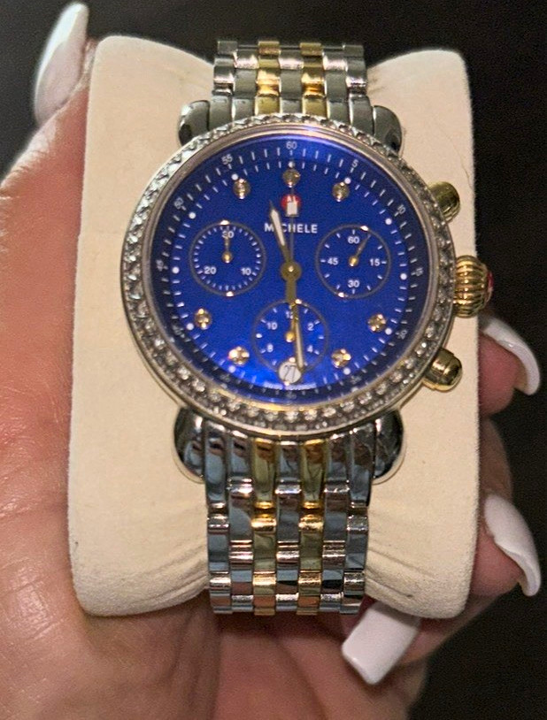 MICHELE Women’s Quartz Chronograph Blue Dial Diamond Bezel Two-Tone Bracelet