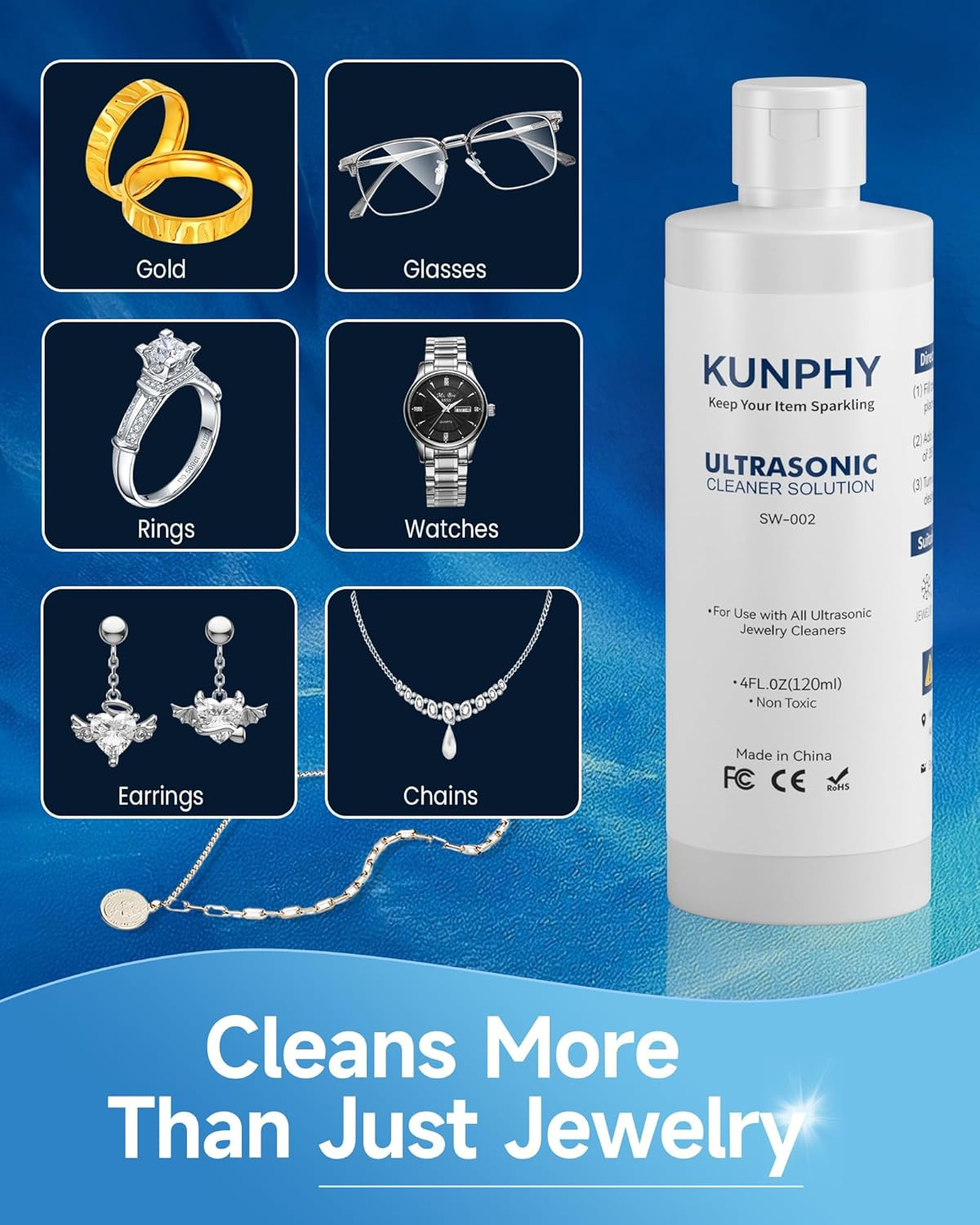 Jewelry Cleaner Solution -Ultrasonic Cleaner Solution for Gold, Silver, Platinum