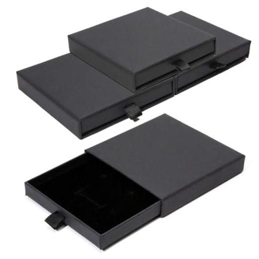 4 Pcs Jewelry Gift Box, 3.5×3.5×0.7Inch Cardboard Jewelry Boxes, Fancy Black