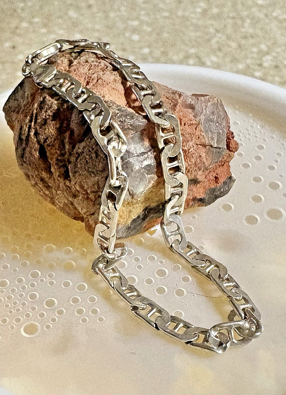 Silver 925 Italy Flat Anchor Link Mariner Men’s Bracelet 8-1/4″ long 10 grams