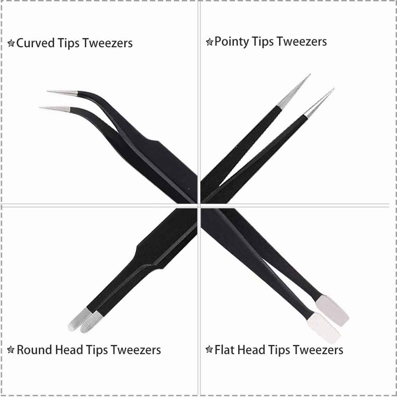 10 Pcs Precision ESD Anti-Static Repair Stainless Steel Tweezers Set Kit Tools