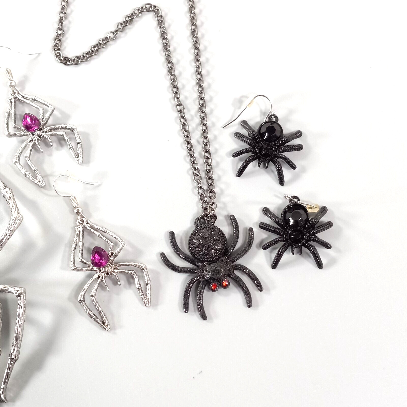 Spider Necklace Earring Sets Goth Halloween Rhinestone Fashion Jewelry Cosplay