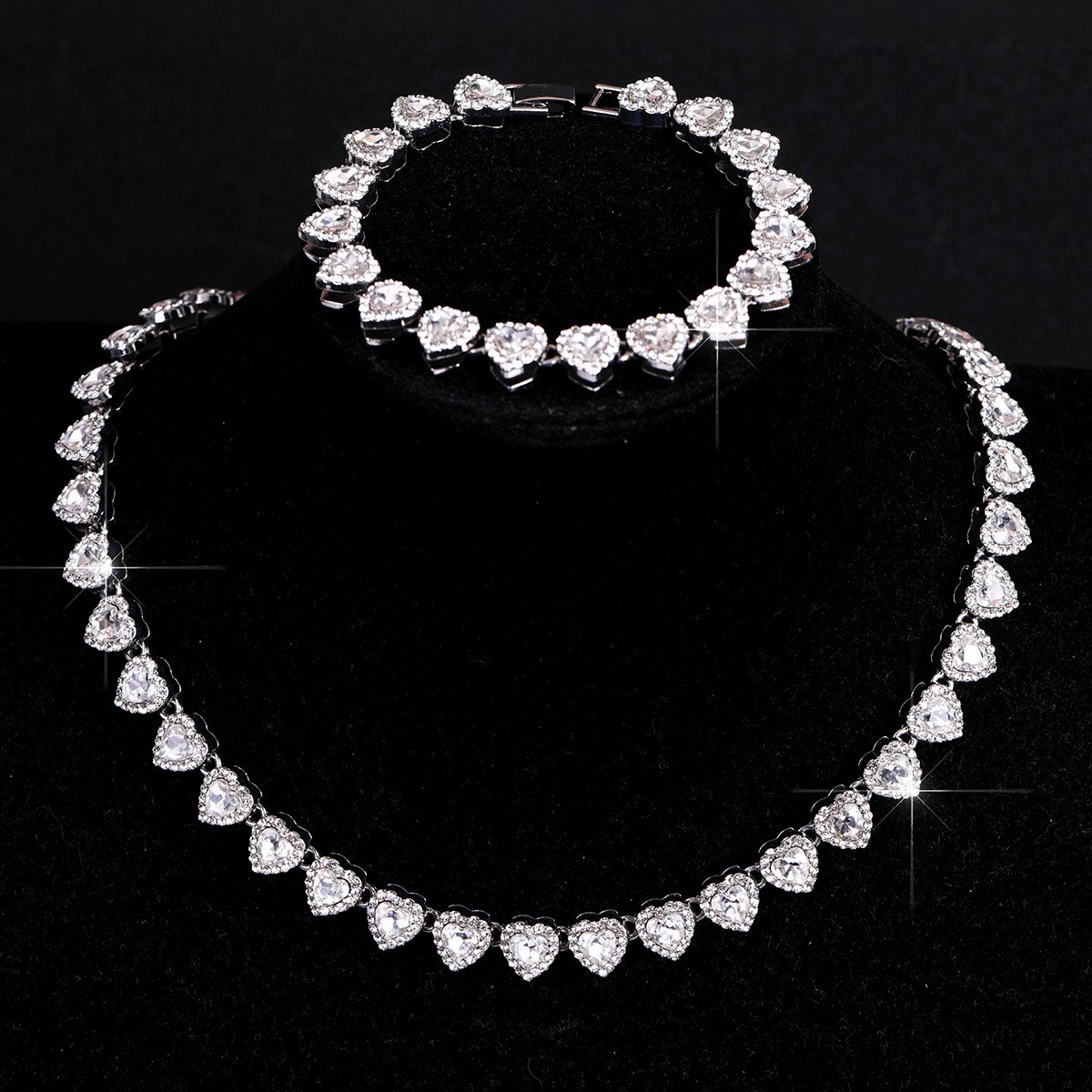 Tennis Jewelry Set Silver Stainless Steel zirconiastone unisex Necklace Bracelet