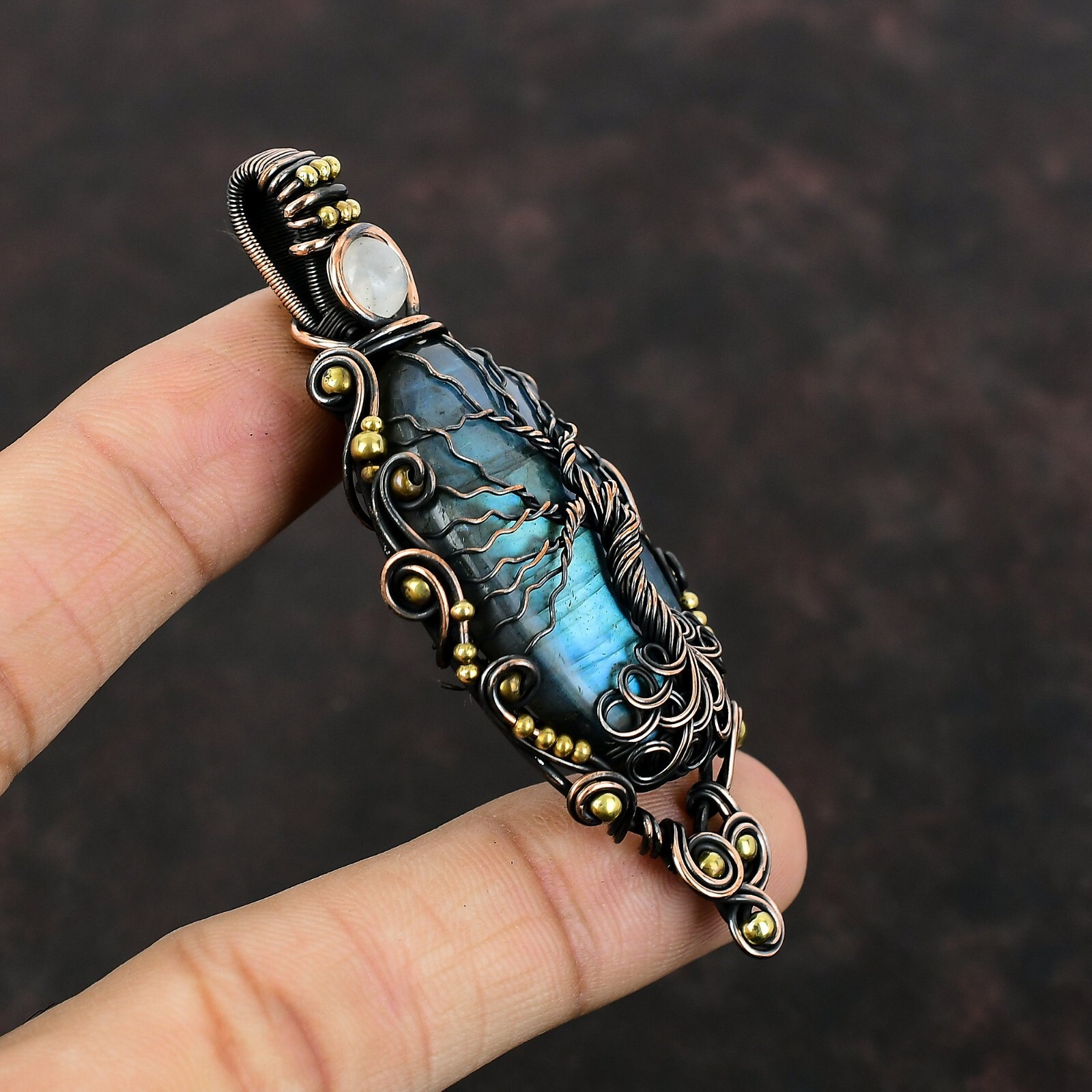 Labradorite Wire Wrapped Tree Of Life Pendant Handcrafted Copper Gift 3.11″