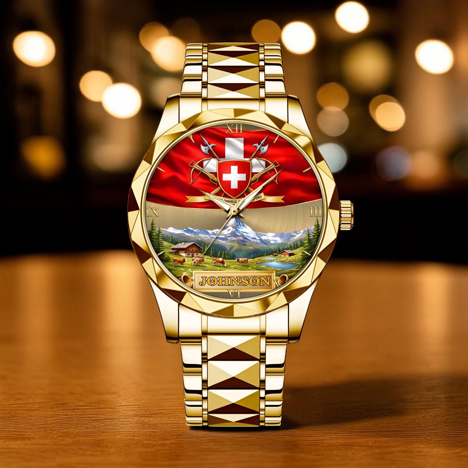 Switzerland Flag Wrist Watch Swiss Art Alpine Mountain Pride Gift for Men Him