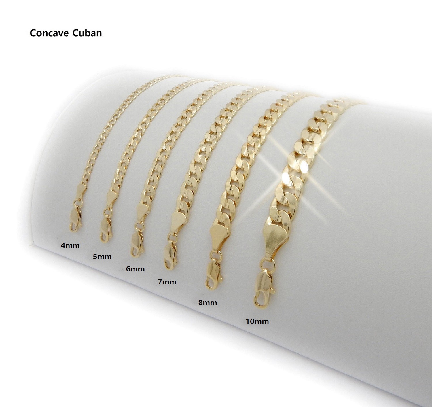 Men’s 8mm Concave Cuban link Chain 20″ 24″ 30″ inch Necklace 14k Gold Plated