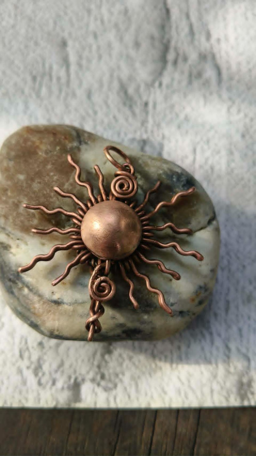 Sun Copper Pendant Wire Wrapped Enhances Energy Health Luck Jewelry #PS0003