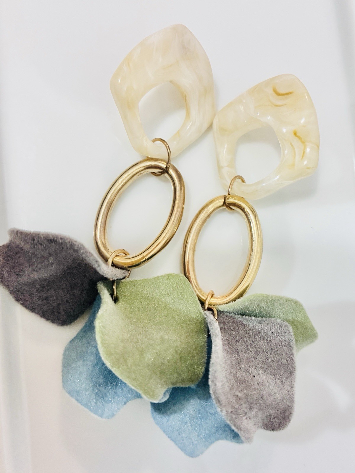 Felt Layered Mid Century Modern Earrings, Acrylic Earrings, Long Earrings