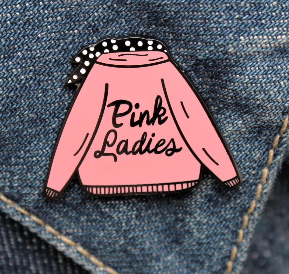 GREASE-PINK LADIES- PIN-2 OR MORE PINS SHIPPING $5.49-SPEND $20 SHIPPING IS FREE