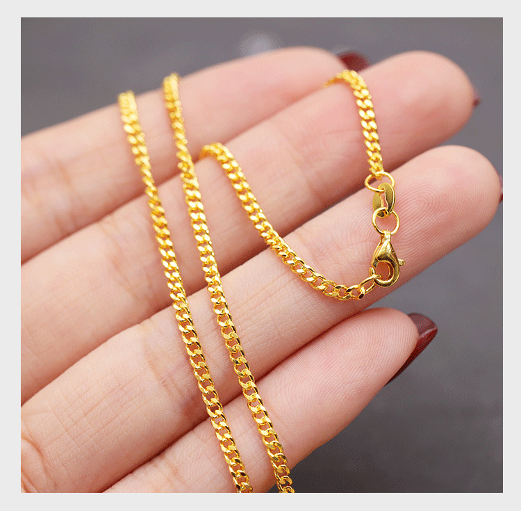 Pure Solid 999 24K Yellow Gold Chain 1.2mm/1.6mm/1.8mm/2mm Curb Link Necklace