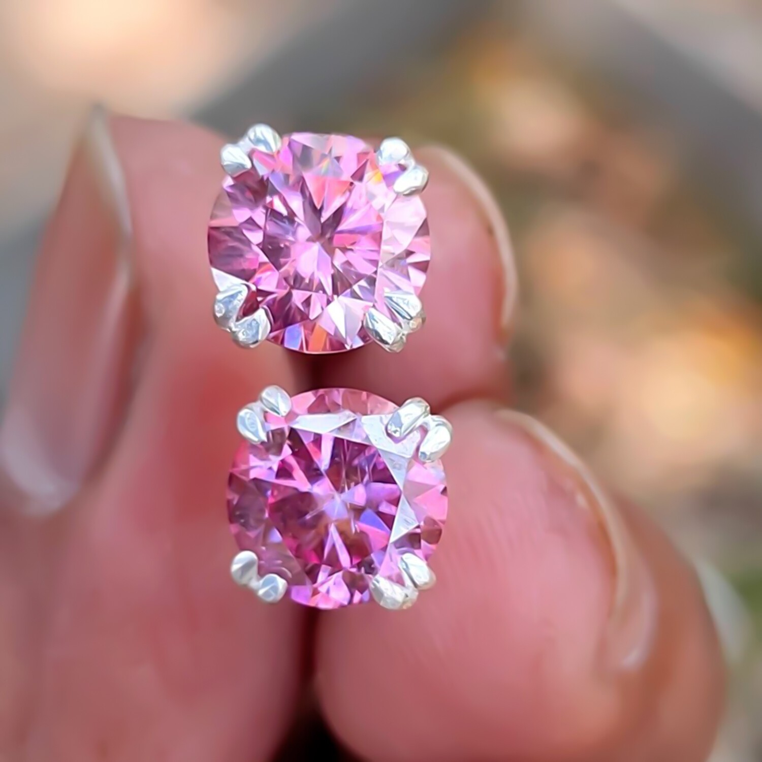 2.00 Ct Certified Pink Diamond Solitaire Stud Earrings with Great Sparkle