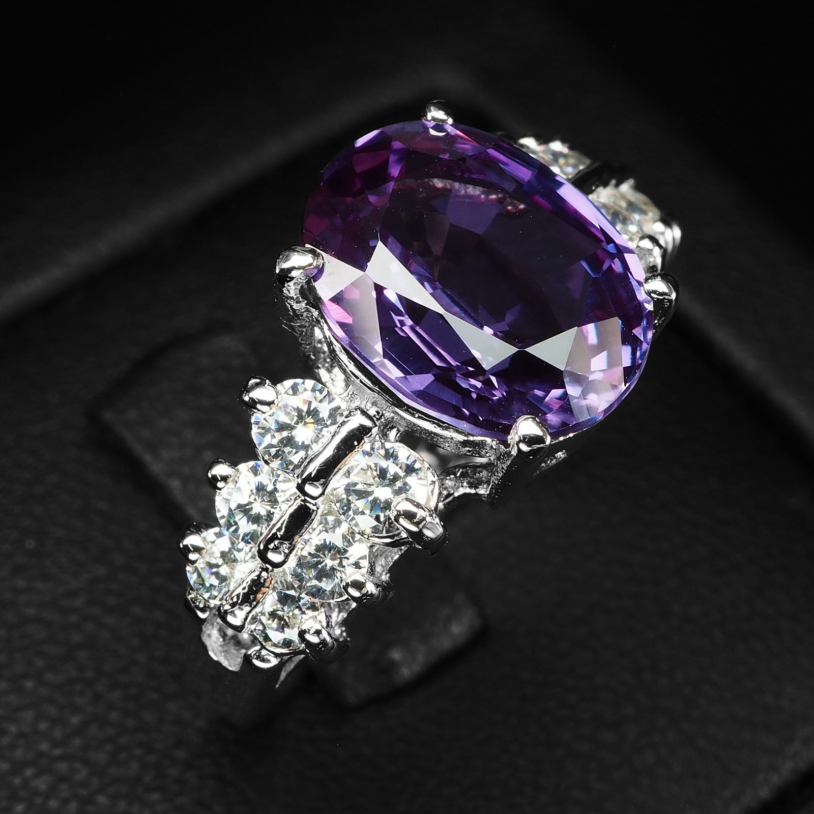 Opulent Color Change Alexandrite 5.70Ct 925 Sterling Silver White Gold Rings