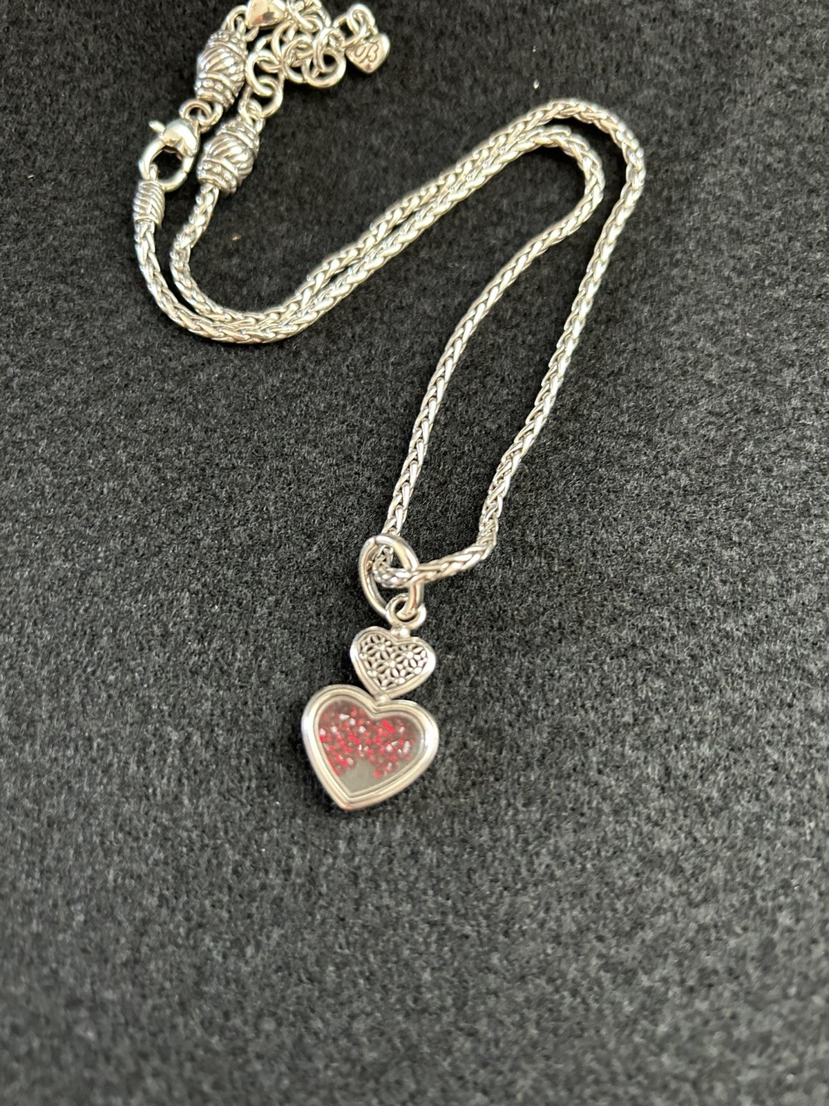 Brighton Silver Plated Wheat Chain Red Crystal Heart Pendant Necklace Adjustable