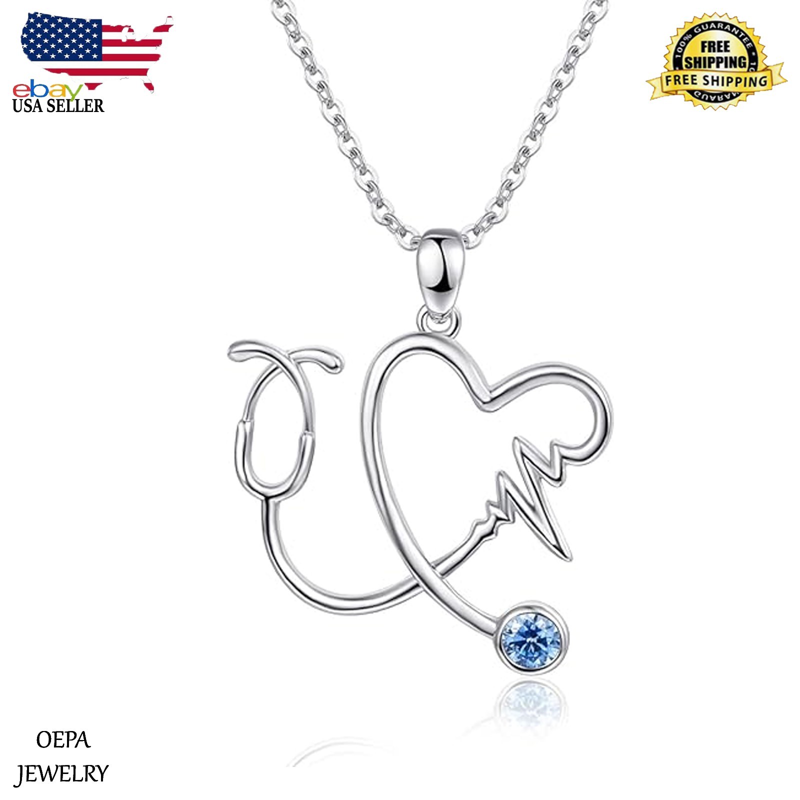Nurse Necklace 925 Sterling Silver Stethoscope Heartbeat Necklace for Women