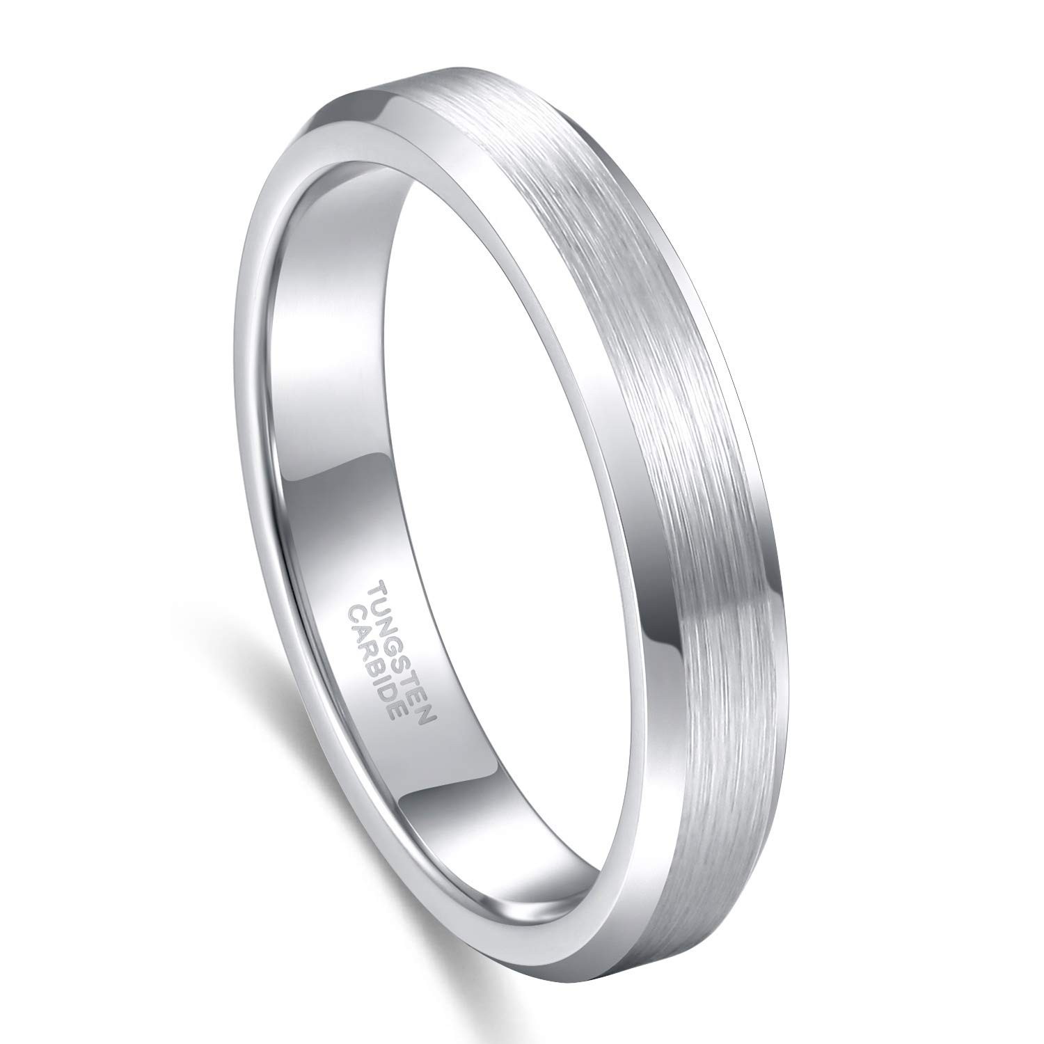 Tungsten Carbide Wedding Band Ring for Men & Women, Beveled Edge, Comfort Fit, 4