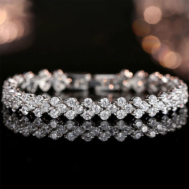 14K White Gold Roman Lab Moissanite Diamond Bracelet Engagement Wedding Bangles