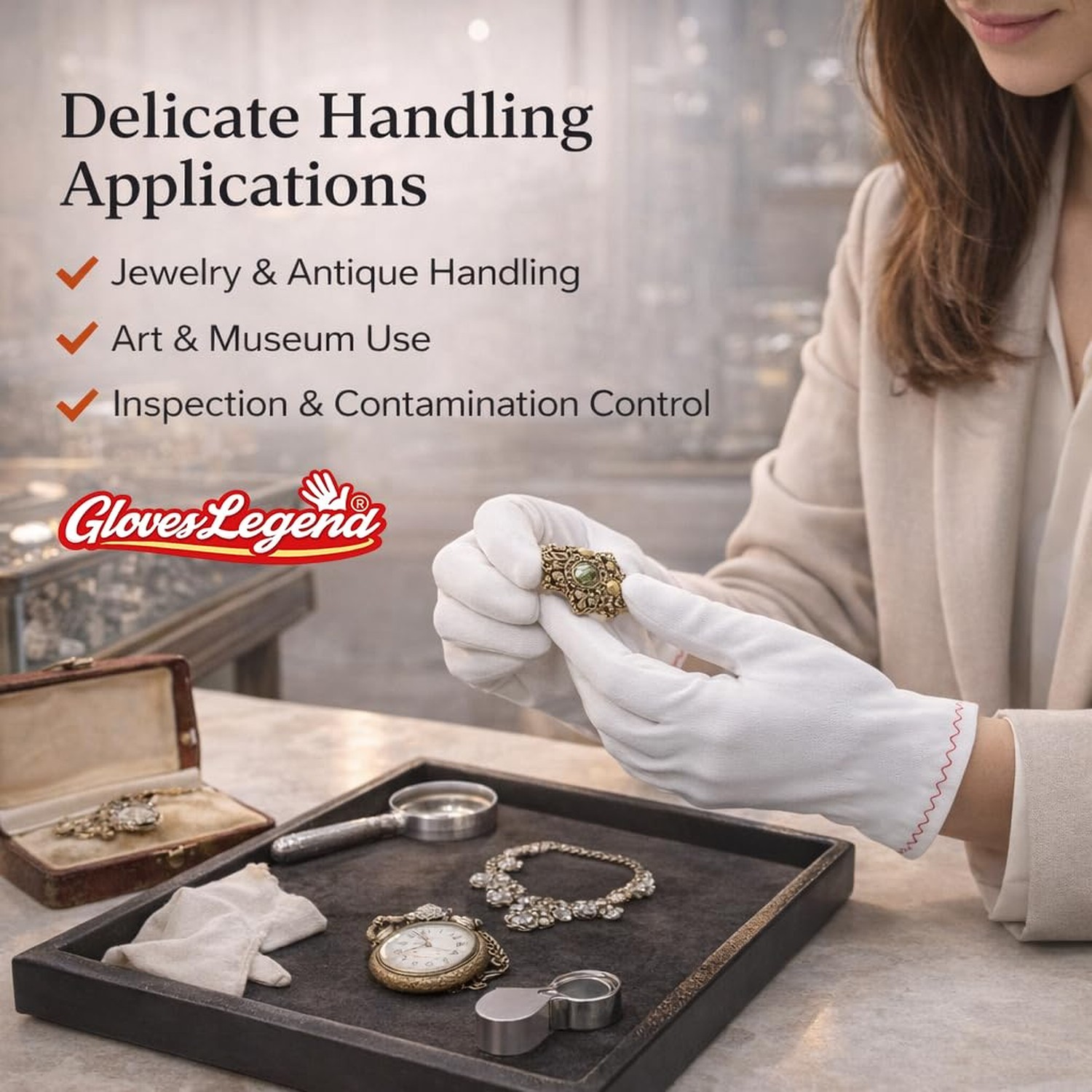White Nylon Inspection Gloves For Jewelry, Coin, Watch and Art Handling