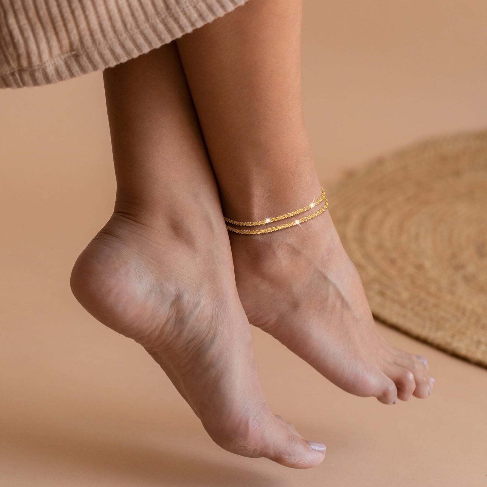 Sterling Silver Ankle Bracelets for Women Dainty Layered Waterproof Anklet Adjus