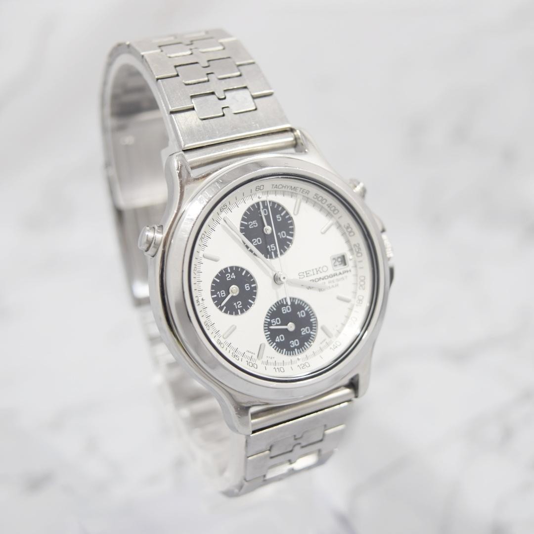 SEIKO Chronograph 7T27-6A70 Panda Dial Watch 18.5cm New Battery Boxed Rare Japan