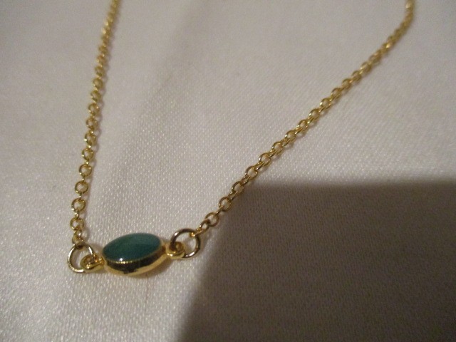 SHANI & ADI Gold Plating Over Sterling Sliver 16″ w/1 1/8″ Extender w/Green Onyx