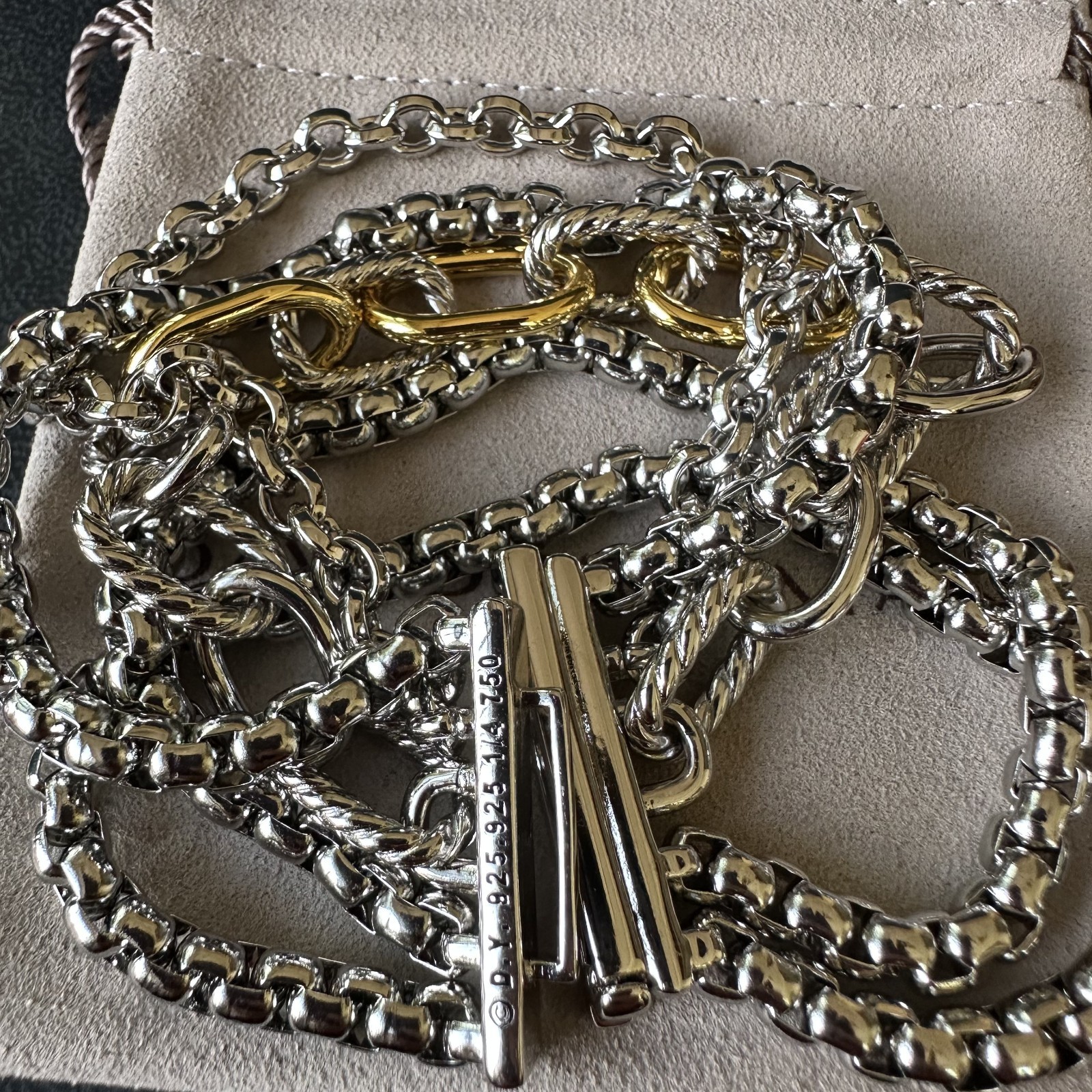 David Yurman Cable Chain Link Bracelet 925Sterling Silver 18K Gold Two Tone 21cm
