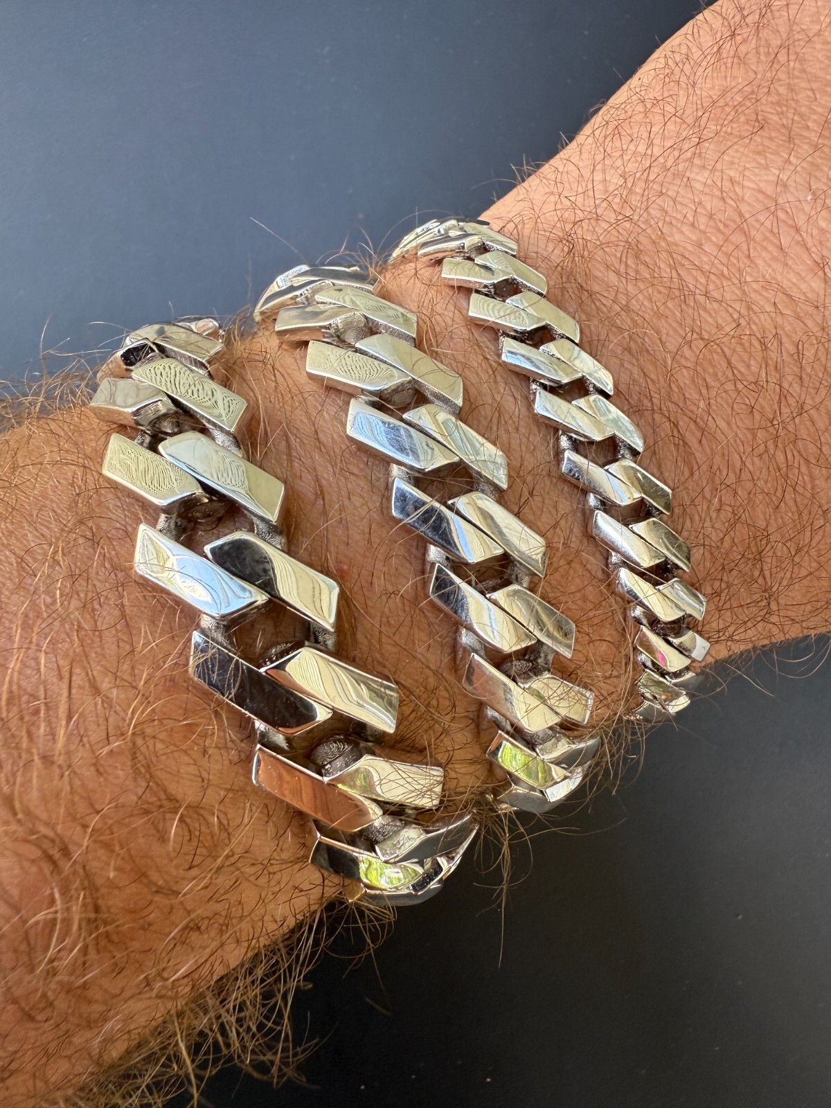 Monaco Prong Cuban Link Bracelet Hollow Rhodium Real 925 Silver 9-13mm ITALY