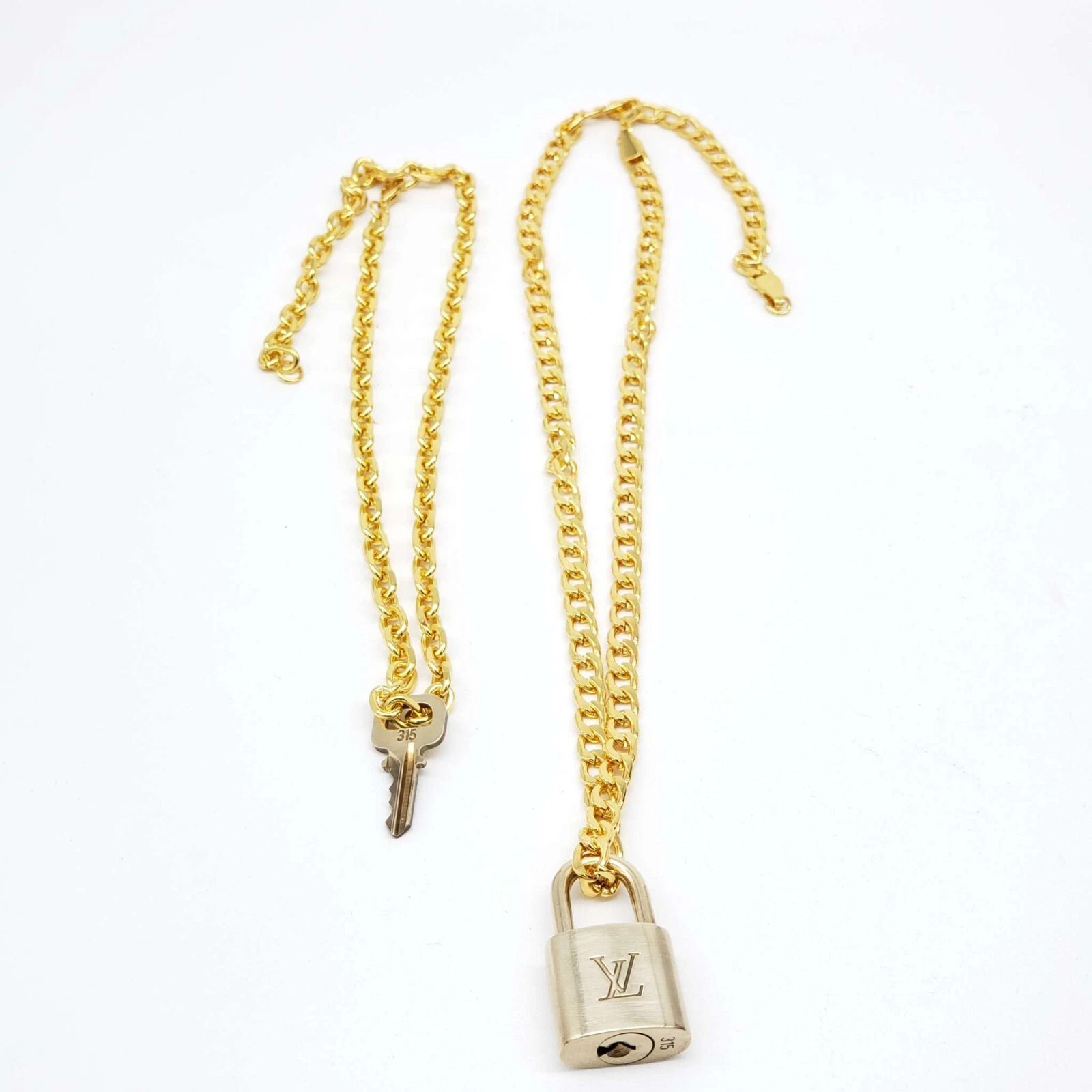 Authentic Louis Vuitton Lock & Key w/ 18k Gold Plated Chain Necklace