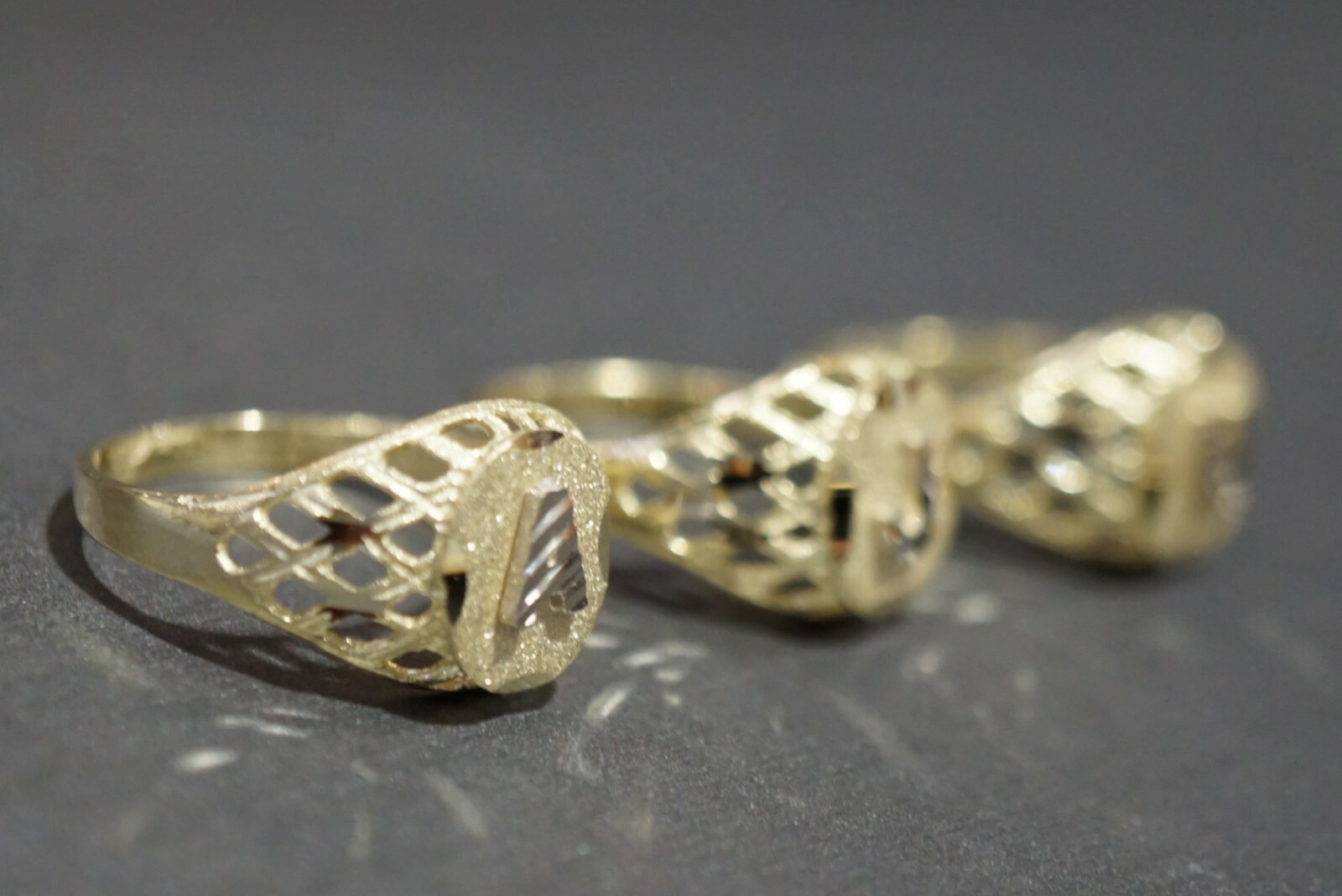 10K Solid Yellow Gold Diamond Cut Oval Initial Women Men Children Letter Ring.