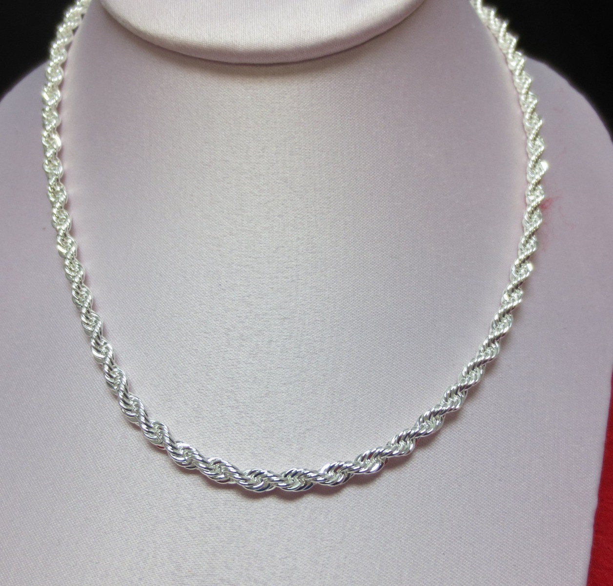16,18,20,24,30, INCH STERLING SILVER PLATED 5 MM ROPE CHAIN NECKLACE