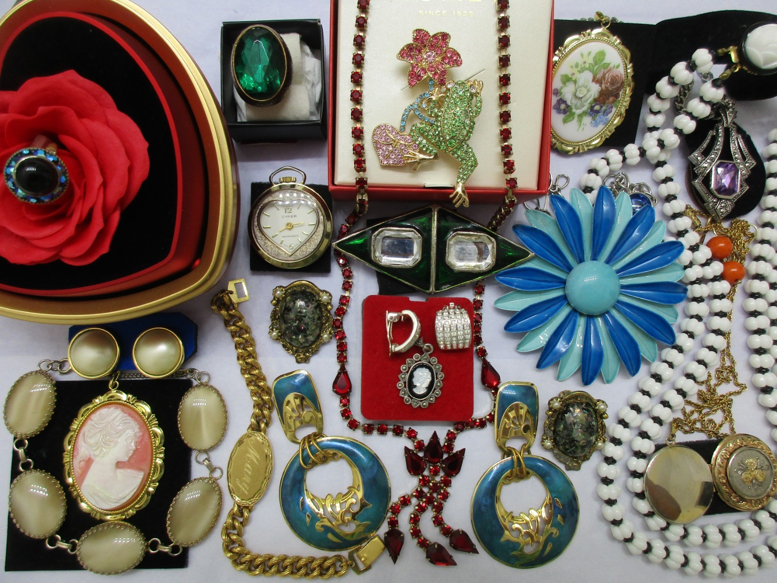 Vtg/Now/Deco/Jewelry Lot Locket Cameo 925 Box CROWN TRIFARI SWISS MONET+s/Signed
