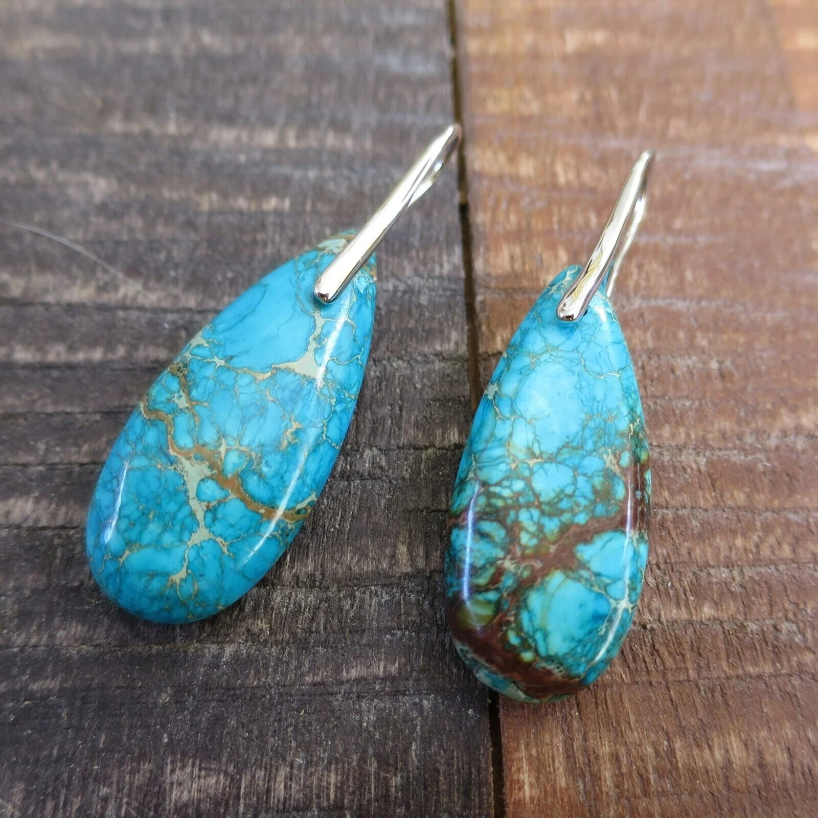 Natural Turquoise Teardrop Stone Earrings Blue Gemstone Dangle Drop Earrings