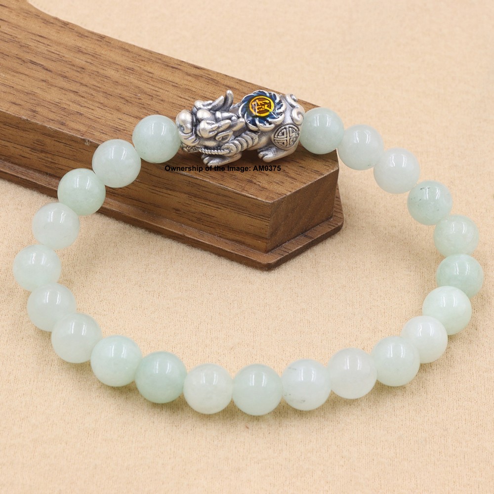Lucky Solid 999 Pure Silver Pixiu Bracelet with Jade Beads – Fits 16-17cm Wrist