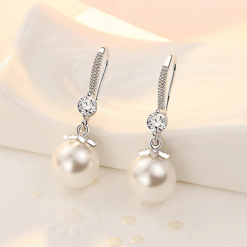 Crystal Zircon Pearl Earrings for Women Wedding Engagement Jewelry Gift