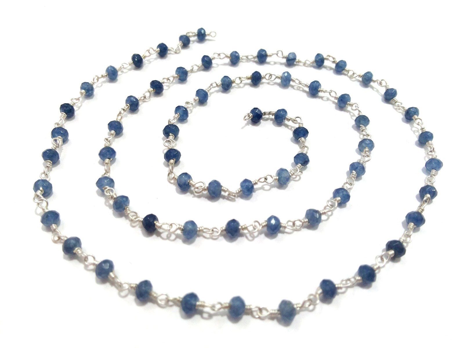 5-25 Feet Natural iolite Chalcedony Rondelle Faceted 4-4.5mm Beads, Silver Wire