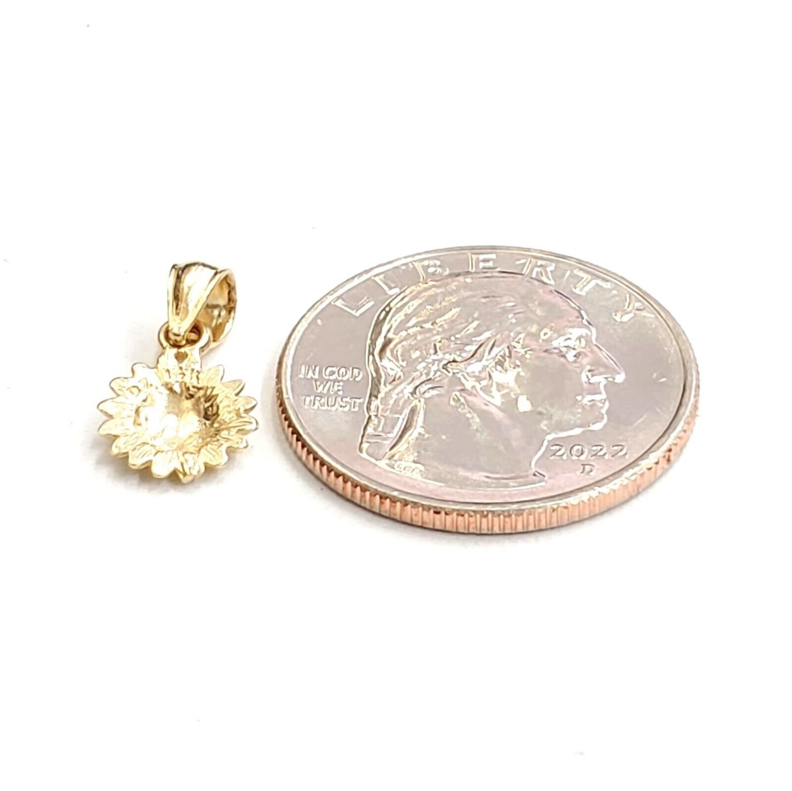 New 14k yellow Gold solid tiny sunflower girasol Pendant charm fine jewelry 0.7g