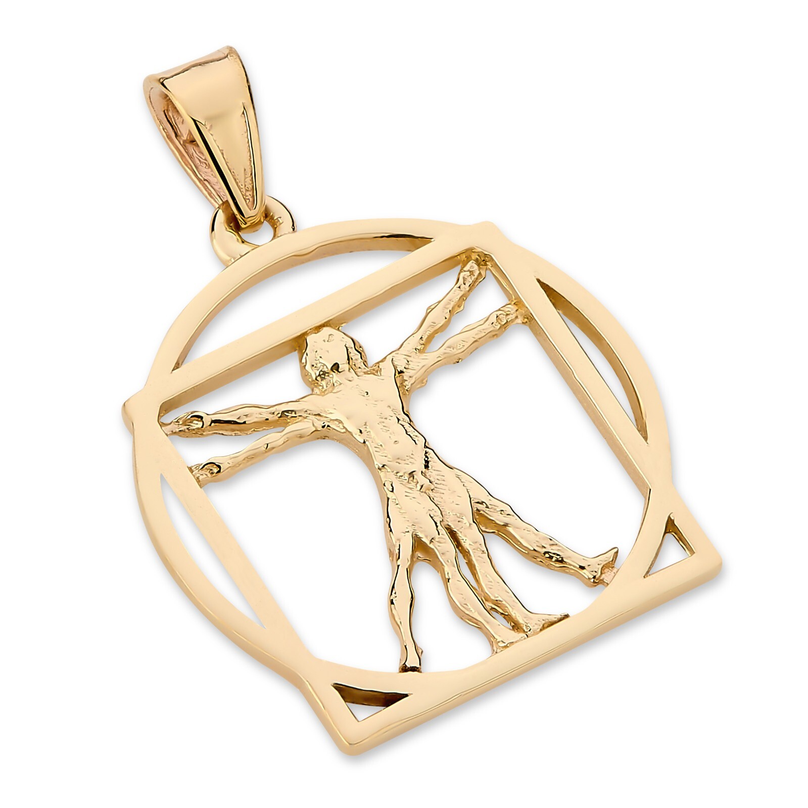 Solid 18K Yellow Gold Da Vinci Vitruvian Man Pendant, 3/4″, Renaissance Art