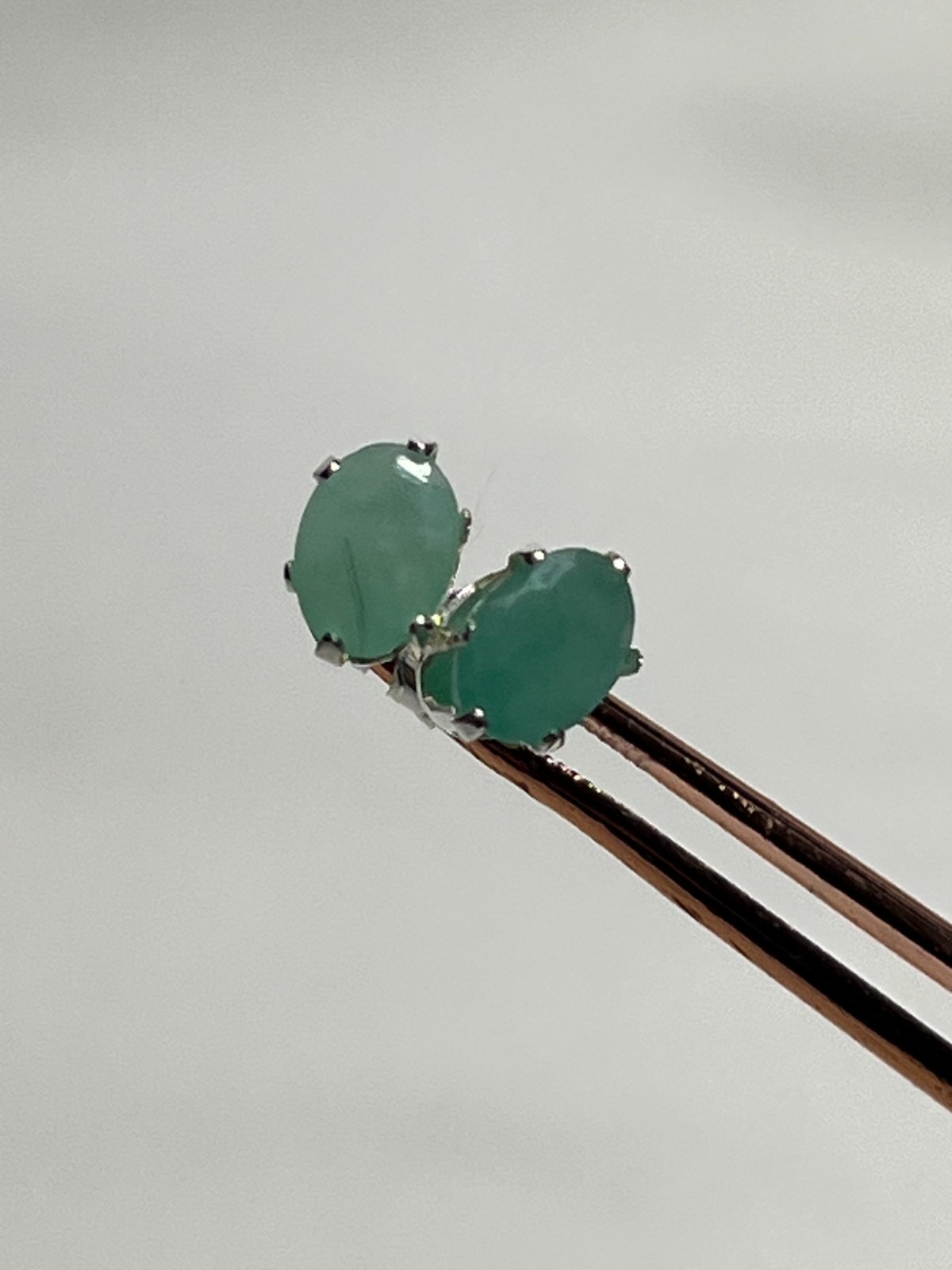 925 Sterling Silver Oval‑Cut Natural Green Aventurine Earrings – Push‑Back Studs